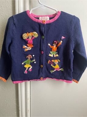Hartstrings Navy Girls' Cheerleader Embroidered Cardigan - Pink Trim
